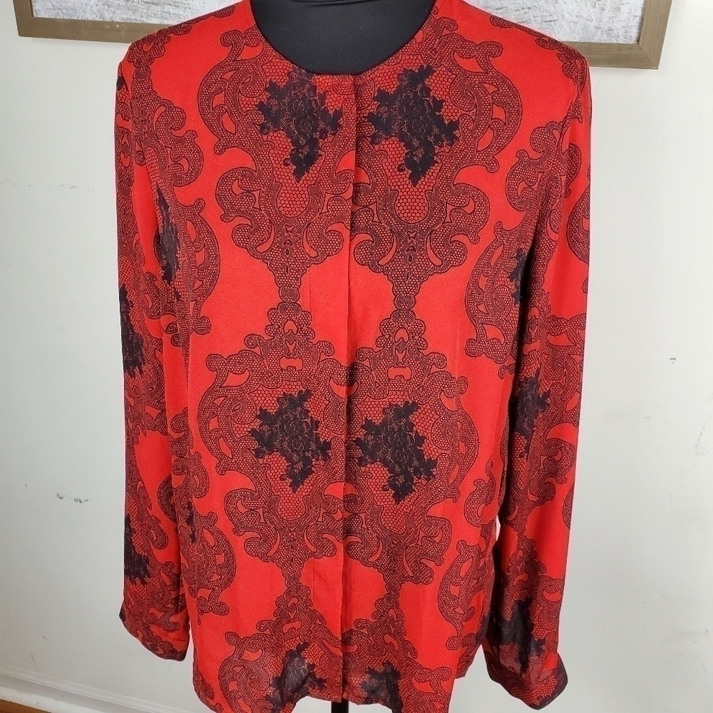 Eva Longoria button down red and black blouse Size Medium